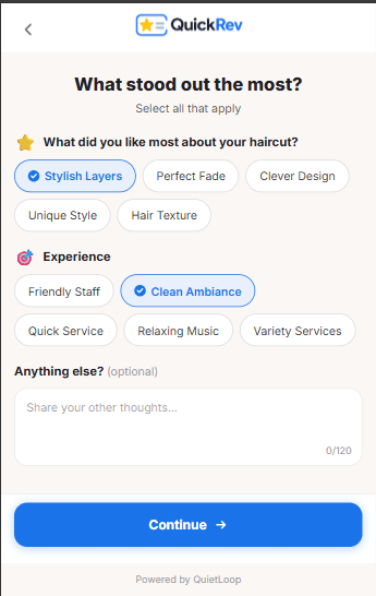 QuickRev questions screen